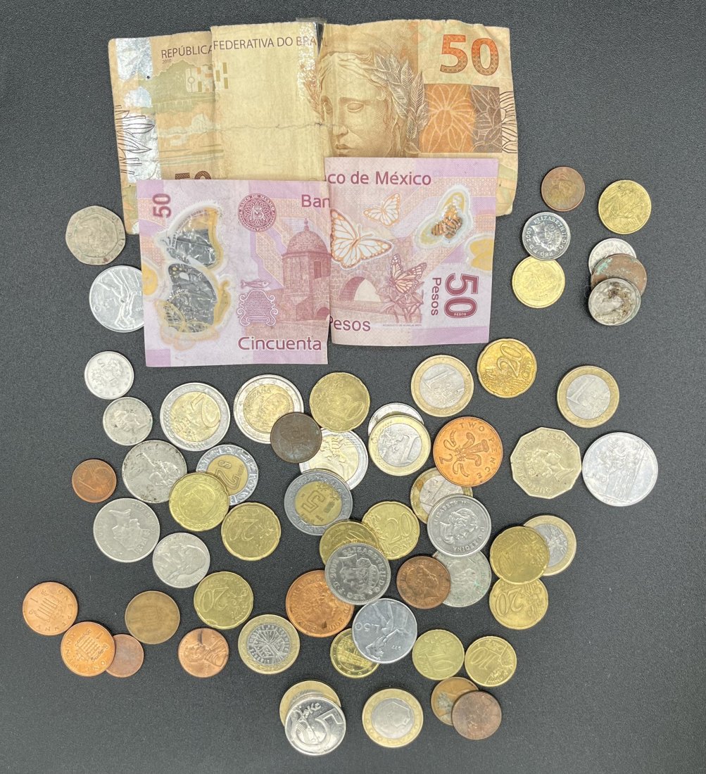 Currency And Coins Lot: Lot of 2 currencies and many coins mixed years and countries . Check photos for extra details of mix coins