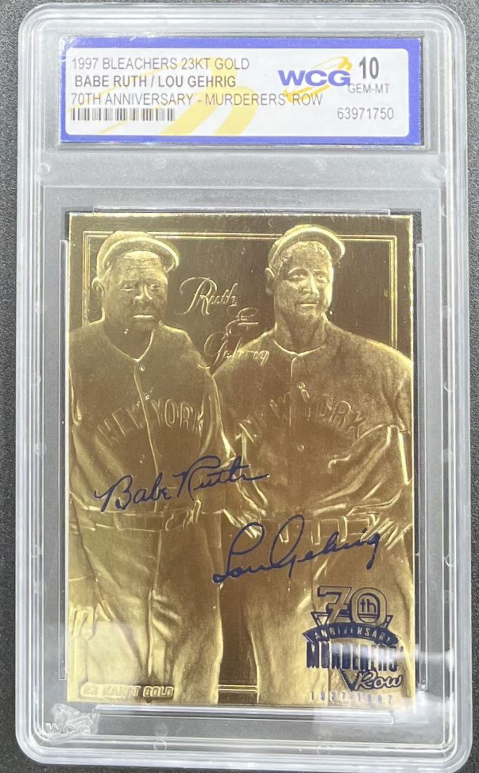 Babe Ruth And Lou Gehrig Card: Babe Ruth And Lou Gehrig 70th anniversary Murderers row Baseball Card Mint 10