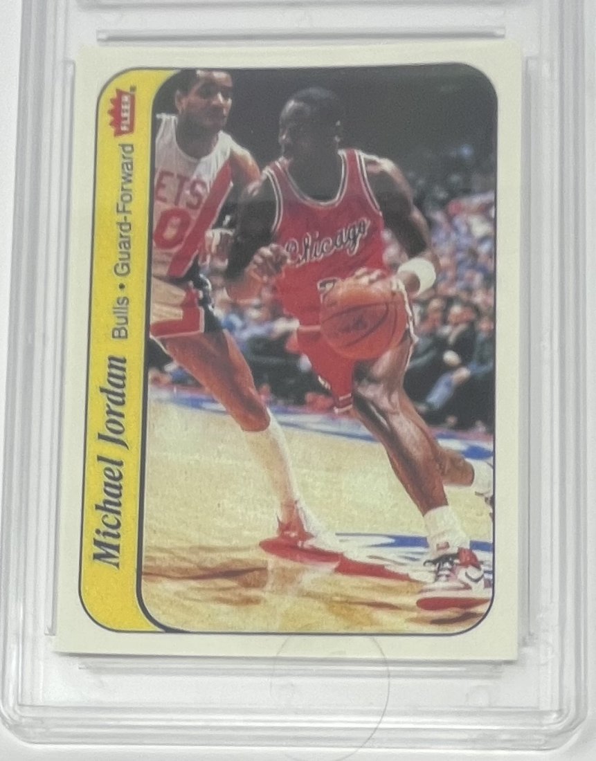 1986 Michael Jordan Card: 1986 reprint Michael Jordan basketball card in slab reprint