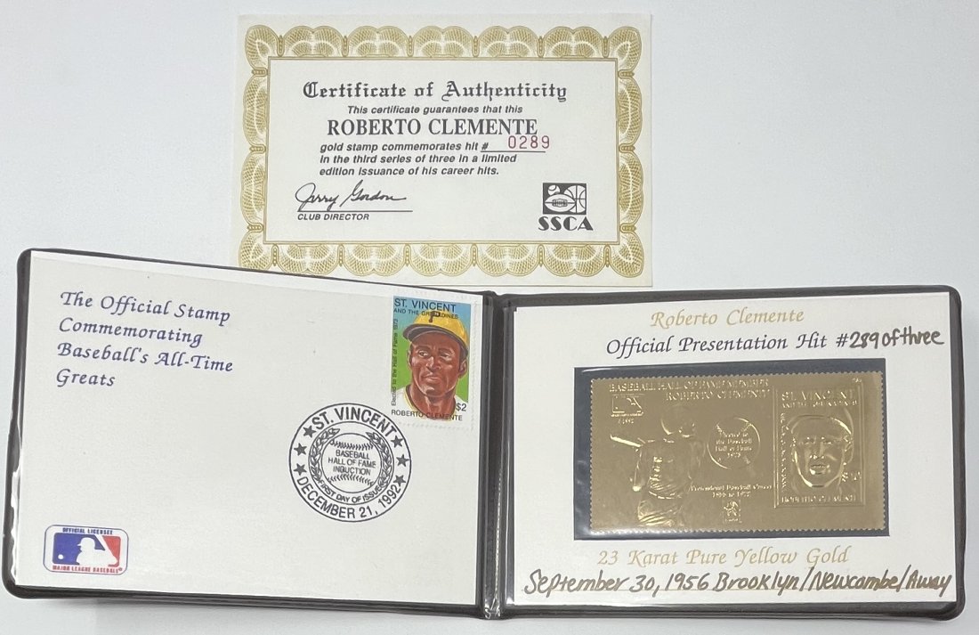 Roberto Clemente Limited Edition Stamp: Roberto Clemente September 30, 1956 Brooklyn / Newcamble / Away 1992 limited edition Baseball Stamp