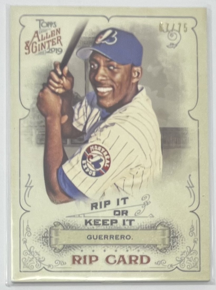 Vladmir Guerrero Numbered Card: 2019 Vladmir Guerrero Rip Card 67/75 numbered Baseball Card in hard protector and sleeves protector
