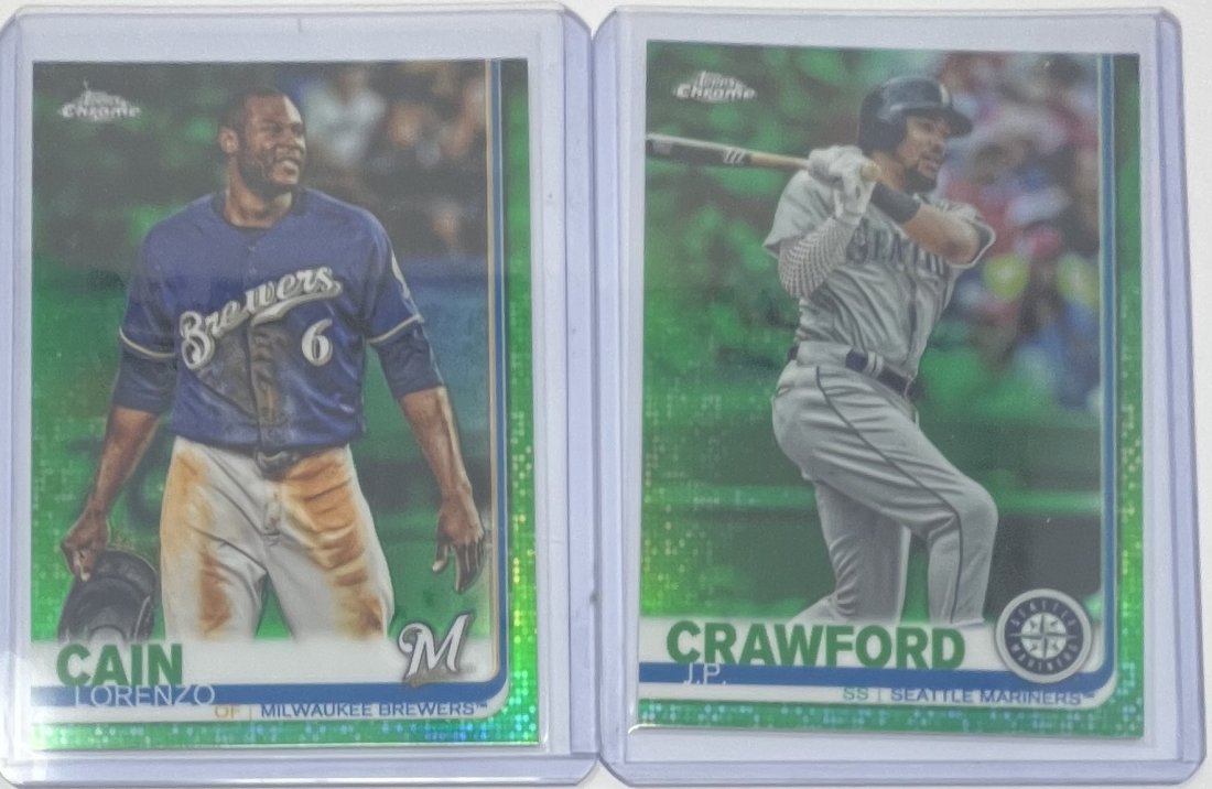 J. P. Crawford And Lorenzo Cain Numbered Card: J. P. Crawford 52/99 and Lorenzo Cain 69/99 Baseball Card in hard protector and sleeves protector