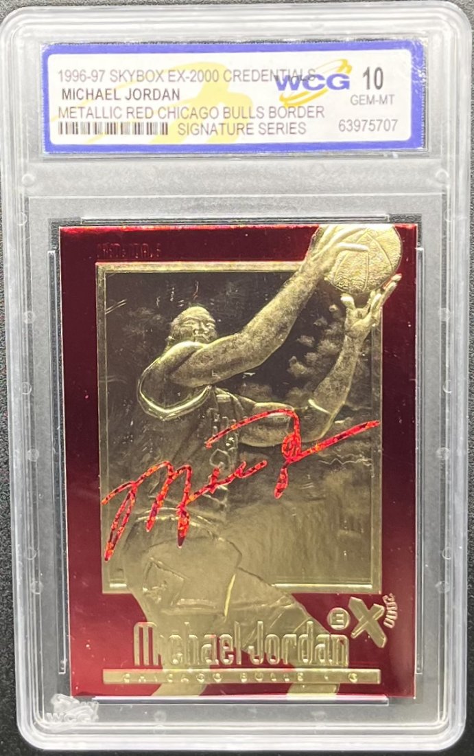 Michael Jordan Metallic Red Chicago Bulls Border Card: 1996 Skybox Michael Jordan Metallic Red Chicago Bulls Border Signature series card