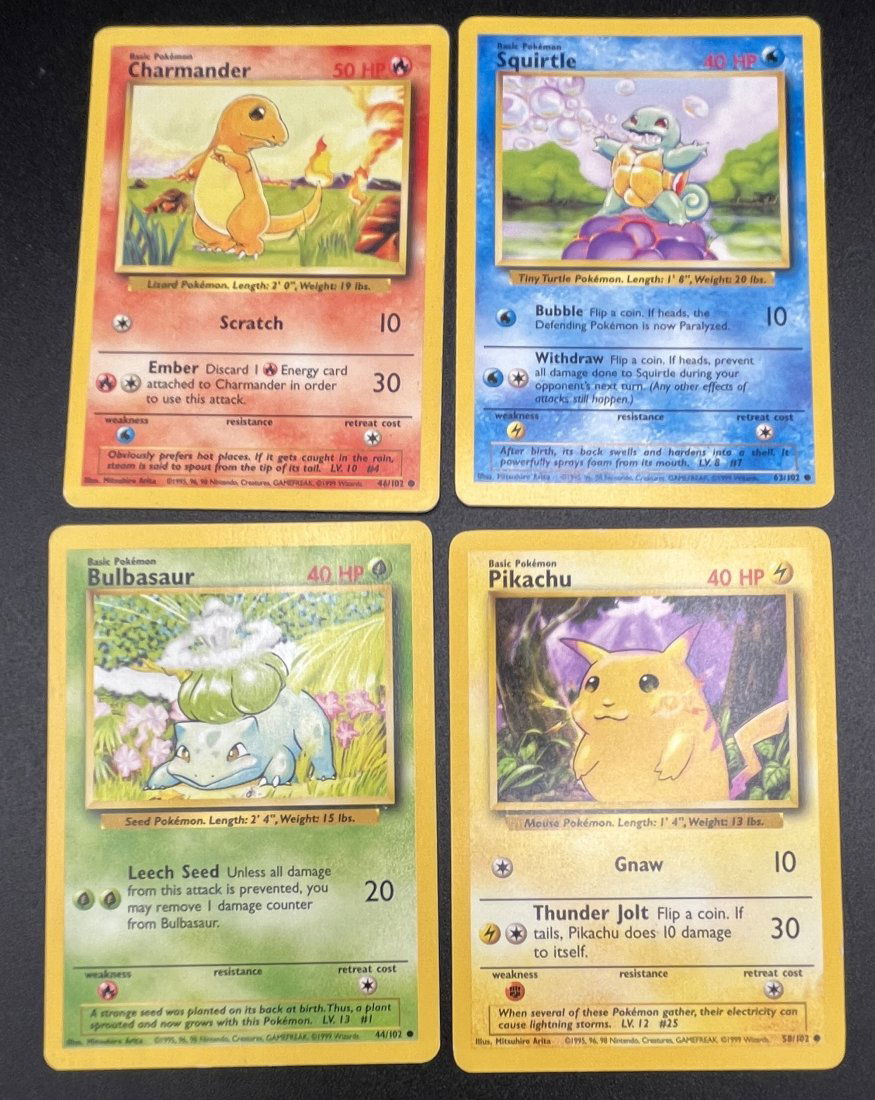 1999 Pokemon Pokemon Pickachu , Charmander, Squirtle And Bulbasaur Cards (1 of 5)