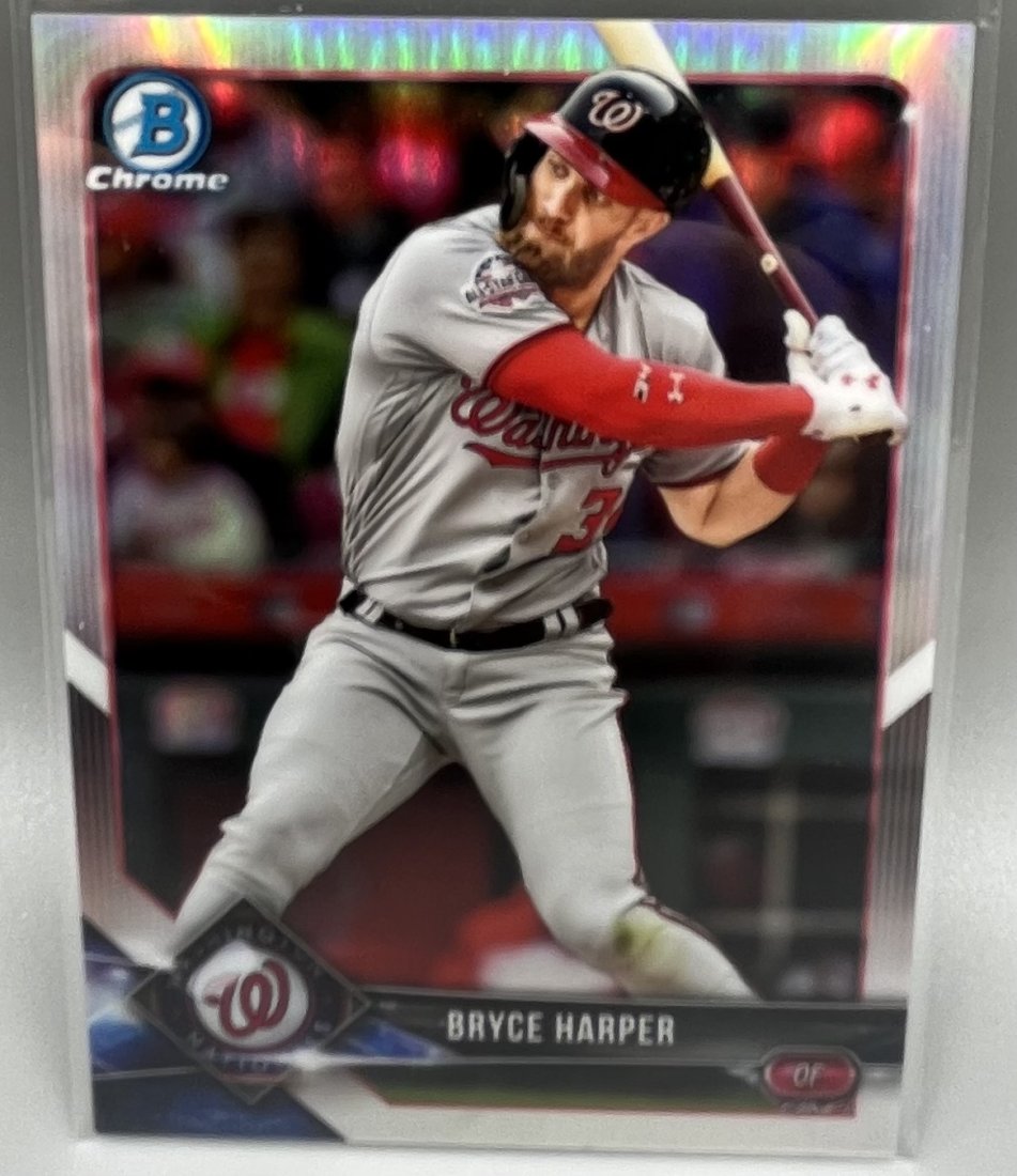 Bryce Harper Silver Numbered /599: 2018 Bryce Harper Silver Numbered /599 baseball card. Card is in sleeve protector