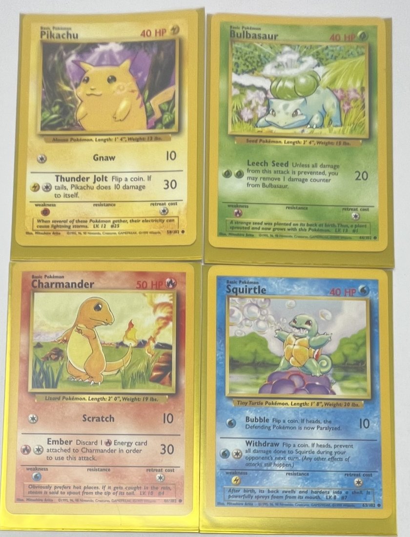 1999 Pikachu , Charmander , Squirtle And Bulbasaur Pokemon Cards (1 of 5)