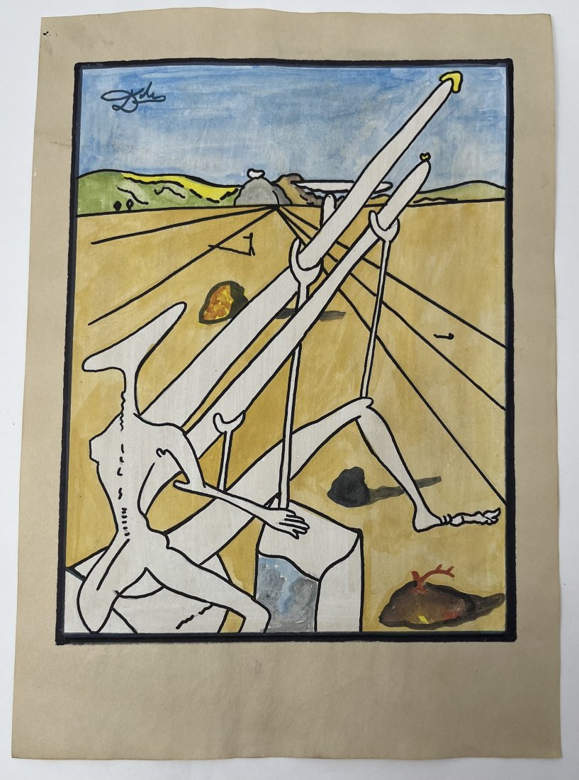 Salvador Dali Drawing: In The Manner Of Salvador Dali Mixed media Drawing on old paper signed and stamped.Salvador Domingo Felipe Jacinto DalÃ­ i DomÃ¨nech, Marquess of DalÃ­ of PÃºbol[a] gcYC (11 May 1904 â€“ 