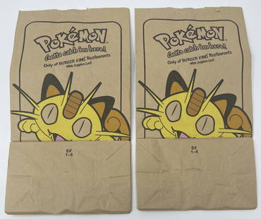 Pokemon Vintage 1999 Burger King Paper l Bag Meowth: Pokemon Vintage 1999 Burger King Paper Kids Meal Bag Pikachu Mew Nidoking Meowth