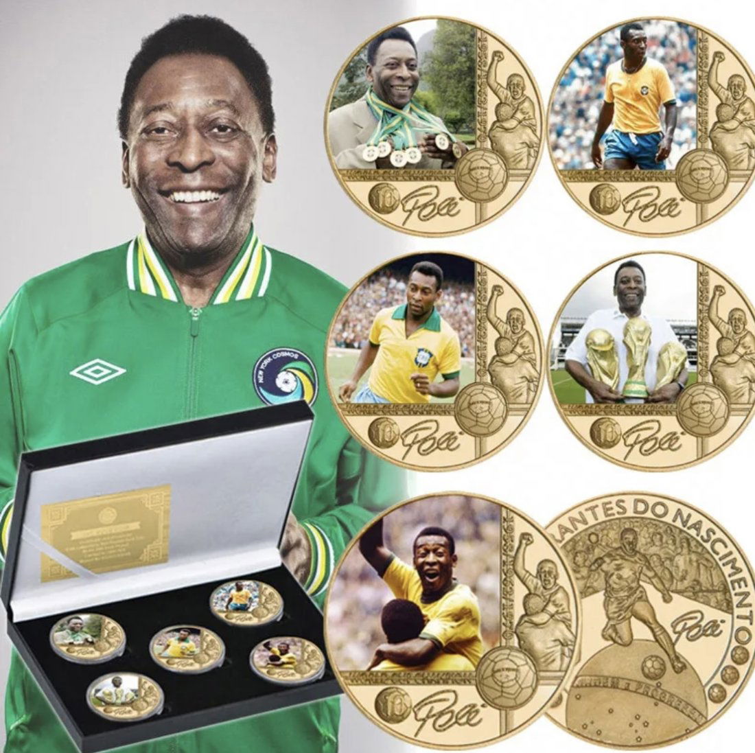 Pele - Brazil Soccer Footballer 5 Gold Plated Commemorative Coins Box Set (1 of 3)