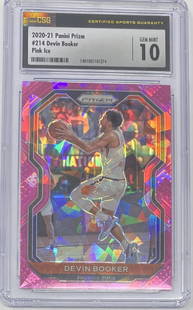 Devin Booker Pink Ice Card: 2020 Prizm Devin Booker Pink Ice Card Mint 10 card