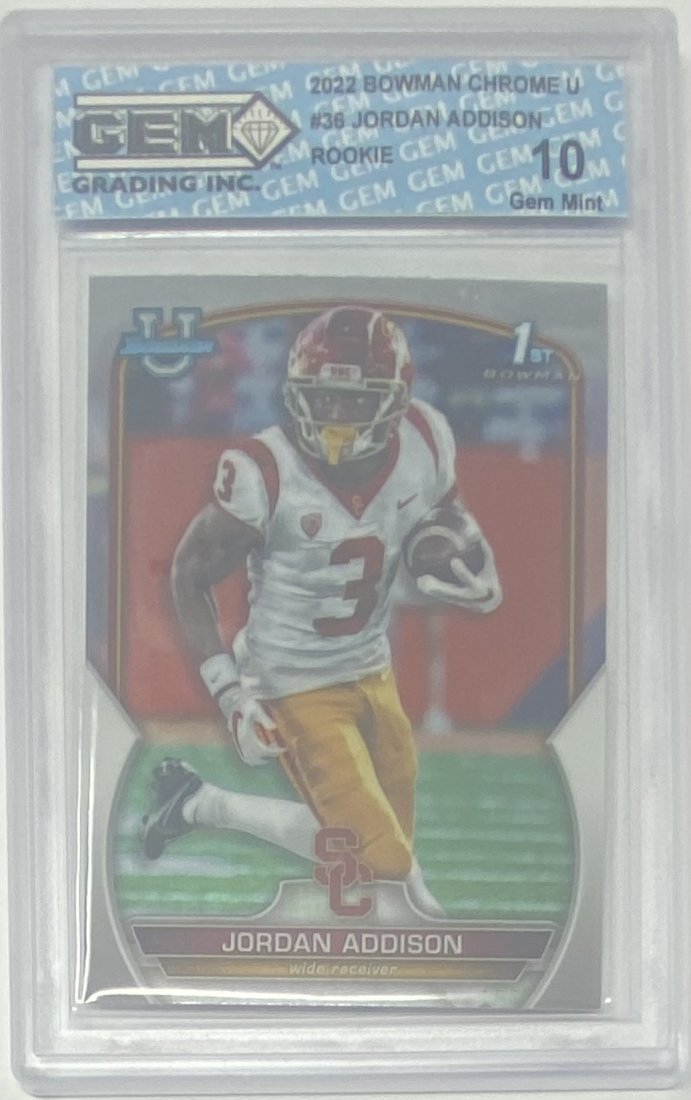 Jordan Addison Rookie: 2022 Jordan Addison Rookie GEM Mint 10 football card