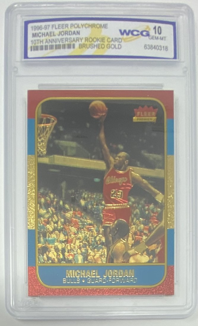 Michael Jordan Gold Card: 1996 Fleer Michael Jordan 10th Anniversary Rookie card brushed gold Basketball Card Mint 10