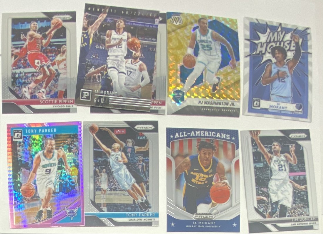 Tony Parker Pink insert, Ja Morant , Tim Duncan , Scottie Pippen & PJ Washington Cards: Tony Parker Pink insert, Ja Morant , Tim Duncan , Scottie Pippen & PJ Washington Cards