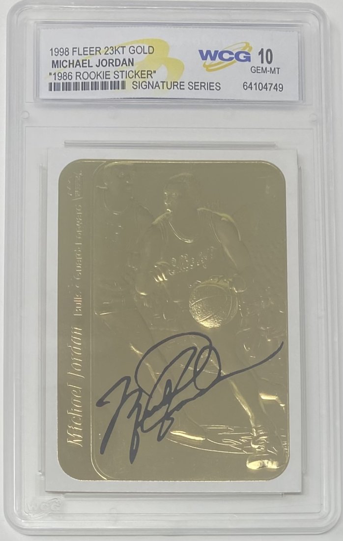 Michael Jordan Rookie Sticker Signature Series Card: 1998 Fleer Michael Jordan rookie Sticker Signature Series Basketball Card mint 10