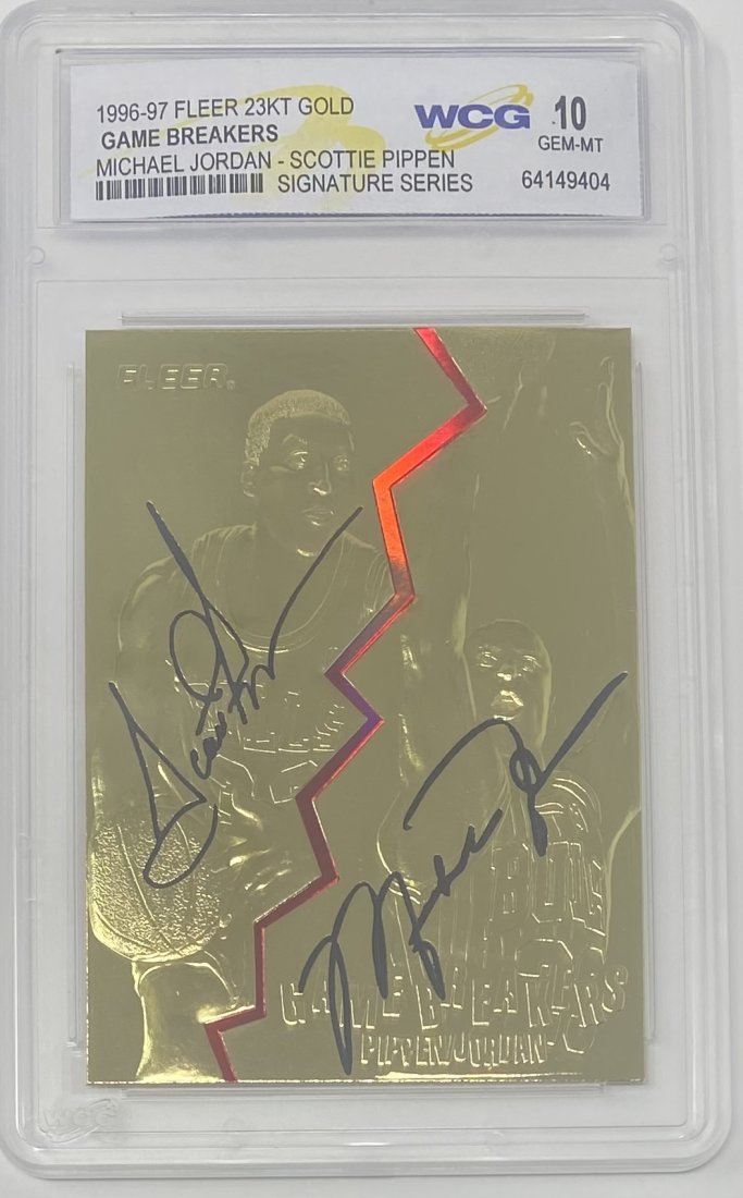 Michael Jordan And Scottie Pippen Signature Card: 1996 fleer Michael Jordan and Scottie Pippen Game Breakers Signature Series Basketball Card mint 10
