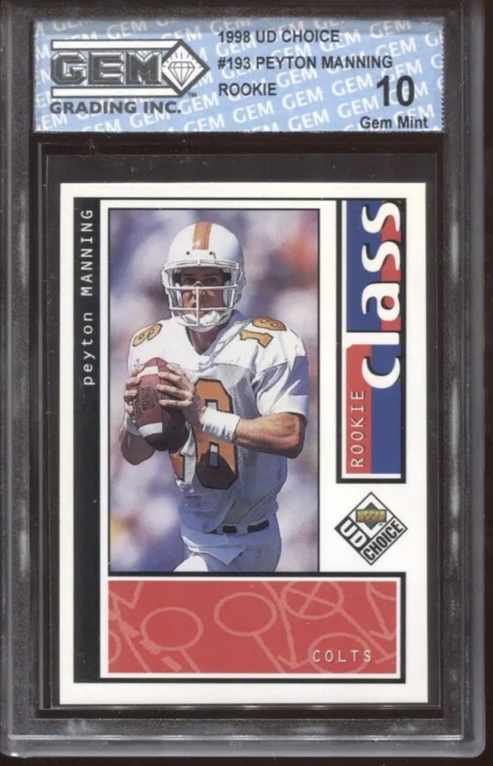 Peyton Manning Rookie Card: 1998 Upper deck Peyton Manning Rookie Card GEM Mint 10 football card