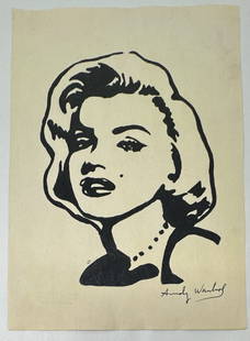 Marilyn Monroe Andy Warhol Mixed Media: Andy Warhol Marilyn Monroe Mixed Media painting, size approx 8 x 11 inches signed and stamped . Attributed or in the Manner of Andy Warhol .