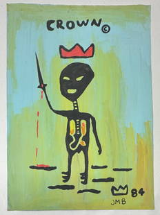 Jean Michel Basquiat: Jean Michel Basquiat (American, 1960-1988): In the manner of the artist size approx: 8 x 11 inches . Untitled, 1981.painting on paper, signature lower right, dated 1984 and stamped on the back.