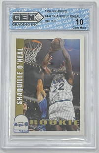 Shaquille O Neal Rookie Card: 1992 Hoops Shaquille ONeal Rookie Basketball Card GEM Mint 10