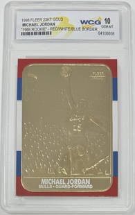Michael Jordan red white blue border Card: 1998 fleer Michael Jordan red white blue Card mint 10 basketball card