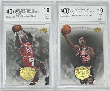 Michael Jordan Gold Cards: (2) two 2009 Michael Jordan gold legacy Card BCCG mint 10 basketball card