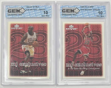 Michael Jordan MVP Cards: (2) two 1998 upper deck Michael Jordan MVP Cards GEM mint 10 basketball cards