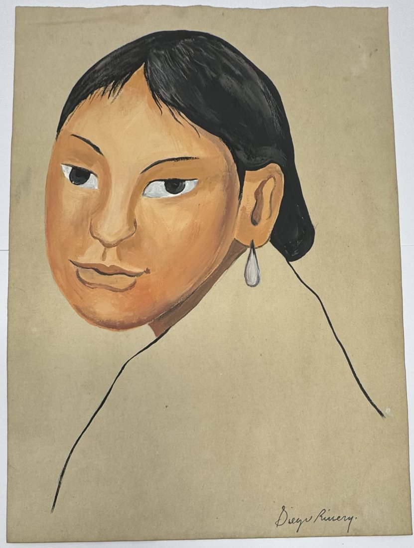 Diego Rigera Painting: Painting on paper signed and stamped on the back. Size: approx, 11 1/2 x 8 1/4 inches,Offer in manner of the artist. Diego RMarÃ­a de la ConcepciÃ³n Juan Nepomuceno Estanislao de la Rivera y Barri