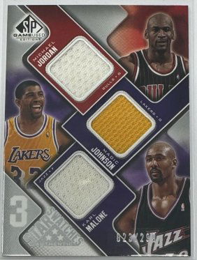 MICHAEL JORDAN , Magic Johnson And Karl Malone Game Used Patch Card