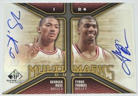 2009 Game Used derrick Rose Tyrus Thomas dual auto