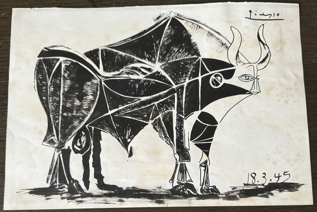 Pablo Picasso Painting: Pablo Picasso painting on paper. signed and stamped on the back size: Approx 9x11 inches. This piece is being Offered as in the manner or style of Pablo Picasso