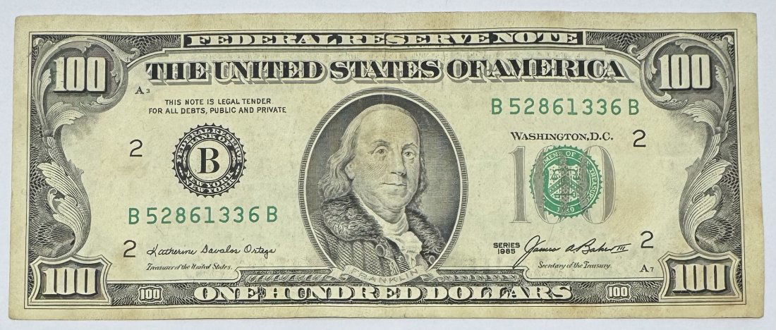 1985 Series 100 Dollar Bill (1 of 2)