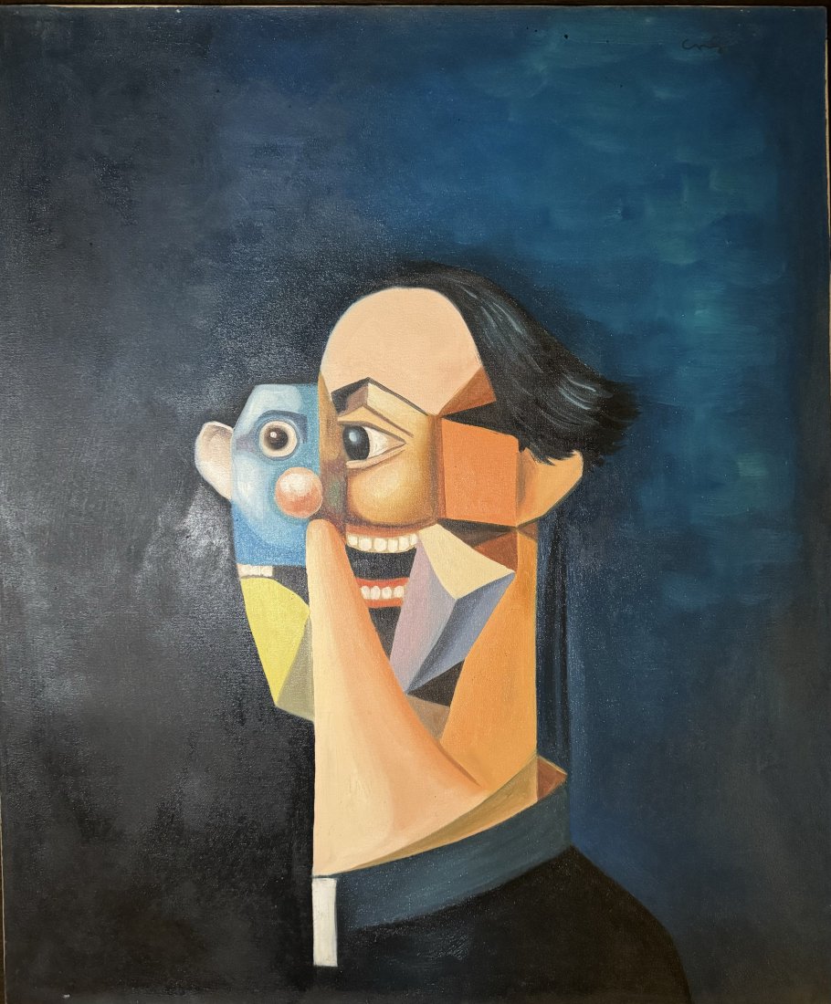 George Condo Oil Painting: George Condo Oil painting in the manner of George Condo signed and stamped on the back size: 20 x 24 inches