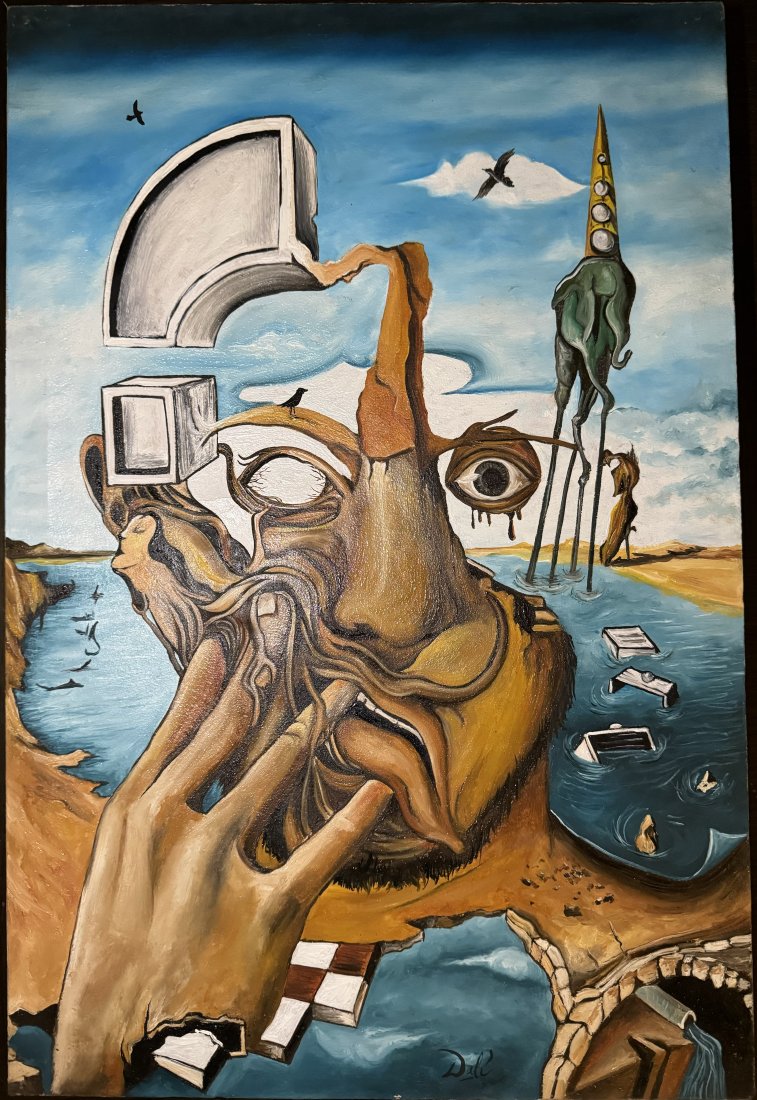Salvador Dali Oil Painting: Salvador Dali Oil painting . Offered as in the manner of Salvador Dali signed and stamped on the back size: 16 x 24 inches