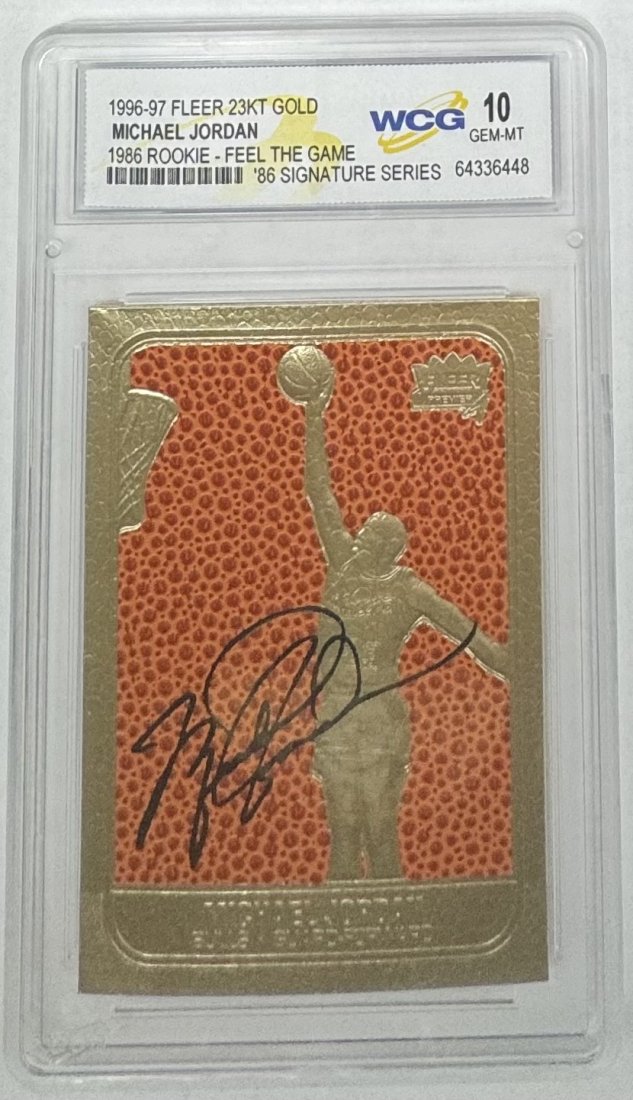 Michael Jordan Signature Series Card: 1996 Fleer Michael Feel The Game signature series Basketball Card Mint 10