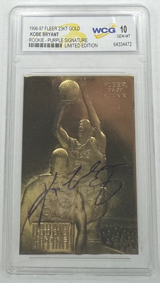 Kobe Bryant Rookie Signature Card: 1996 fleer Kobe Bryant Rookie Purple Signature Limited edition basketball card mint 10