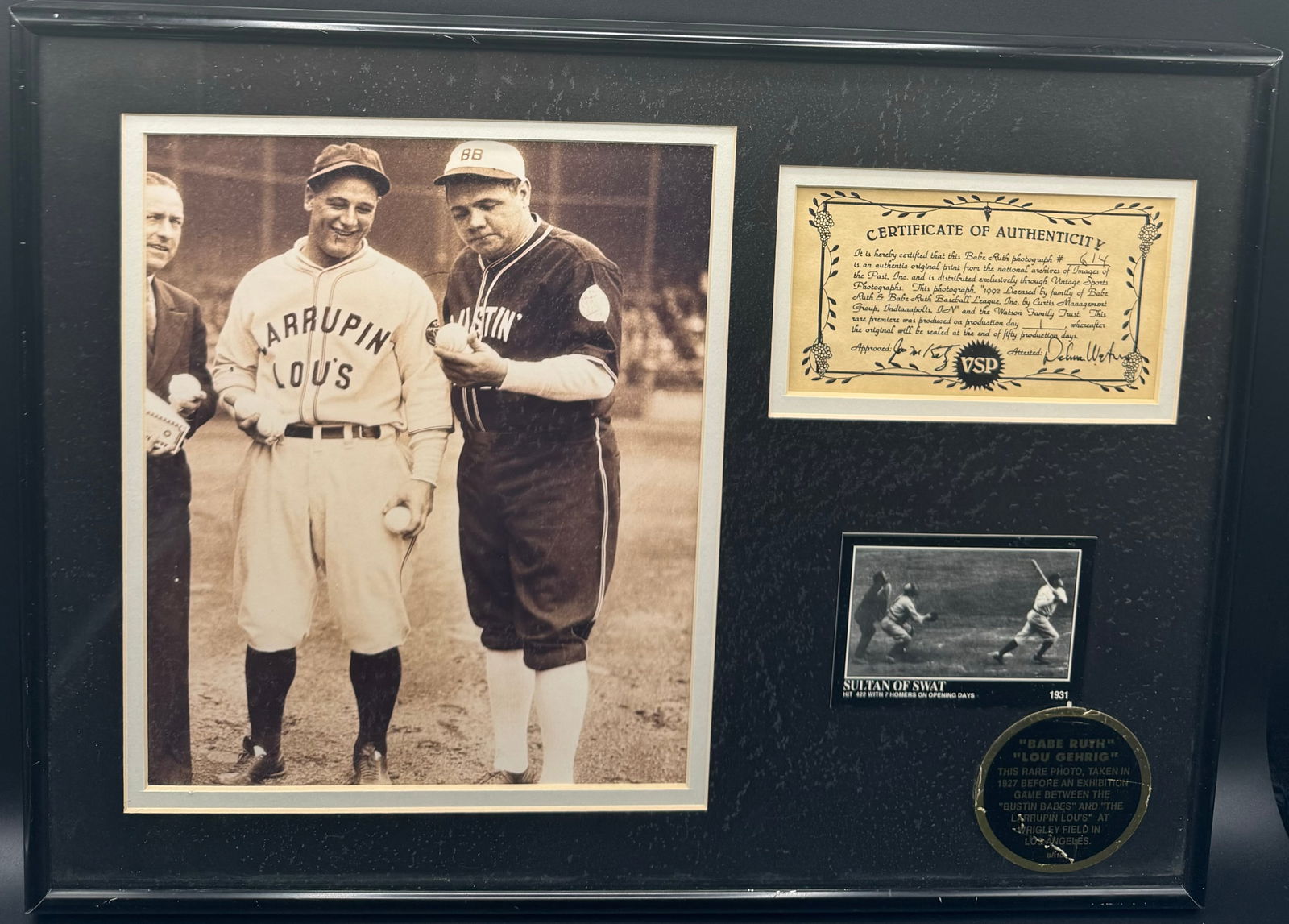 1927 Babe Ruth Photo With COA: 1927 Babe Ruth And Lou Gehrig Photo With Certificate Of Authenticity. Photo # 604 , photo is an authentic original print from the National archives of images of the past inc distributed exclusively th