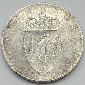 1964 NORWAY BIG CROWN 10 SILVER COIN