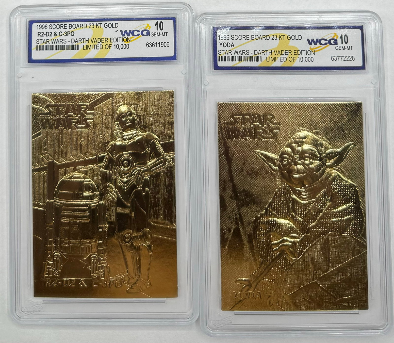 1996 Star Wars Yoda And R2 D2 & C-3PO Cards: 1996 Star Wars Yoda And R2 D2 & C-3PO Gold Cards mint 10