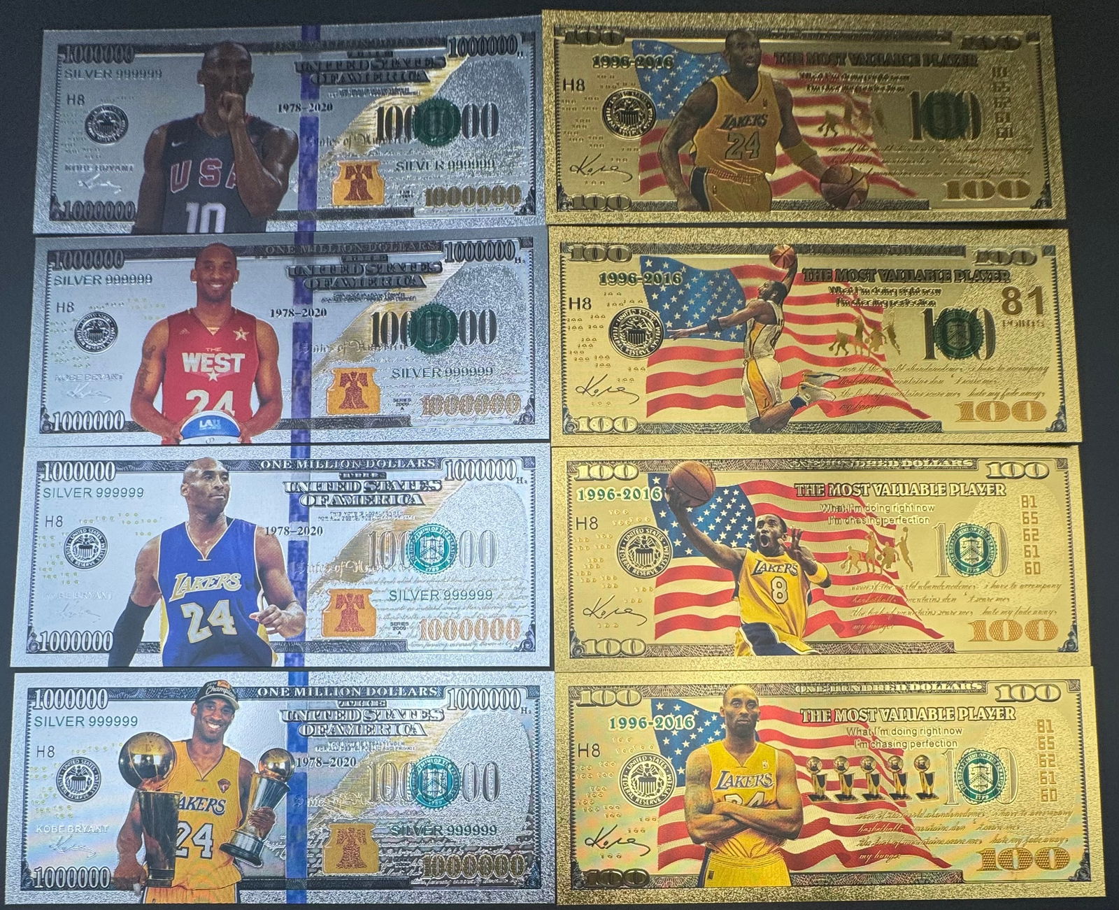 Kobe Bryant Silver And Gold Bills Collection (1 of 2)