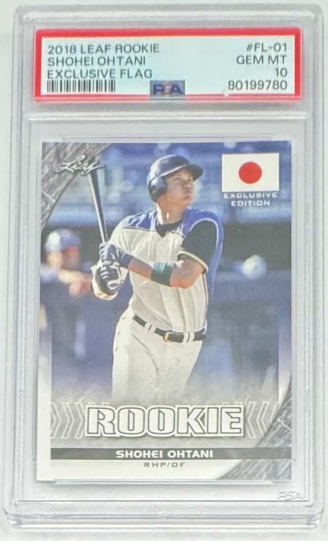 Shohei Ohtani Rookie Exclusive Flag: 2018 Leaf Shohei Ohtani Rookie exclusive flag Card PSA Mint 10