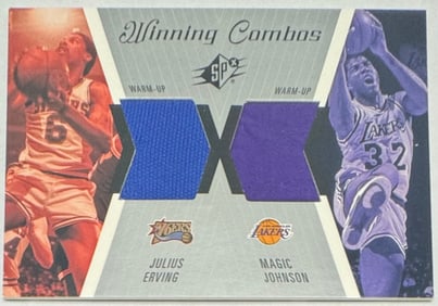 Magic Johnson & Julius Erving Game Used Jersey Patch Card