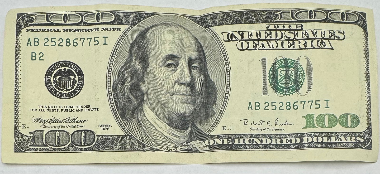 100 Dollar Bill Error: 1996 Series 100 dollar bill . The bill was not well centered