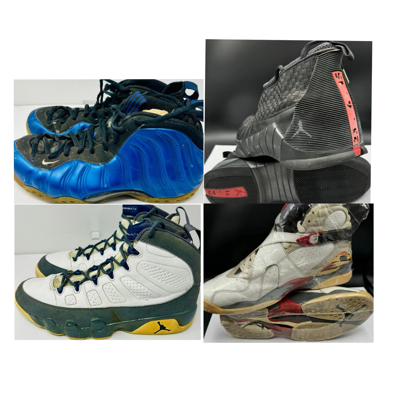 Vintage Jordan Shoes Lot: (4) Four vintage Jordan Shoes includes 2002 NIKE AIR JORDAN RETRO BUGS BUNNY, Pre Owned JORDAN 15 OG 'STEALTH' 1999 US Size: 11 .and Pre Owned 2001 Air Jordan 9 Space Jam Shoes. US Size: 10.5 .Shoes w
