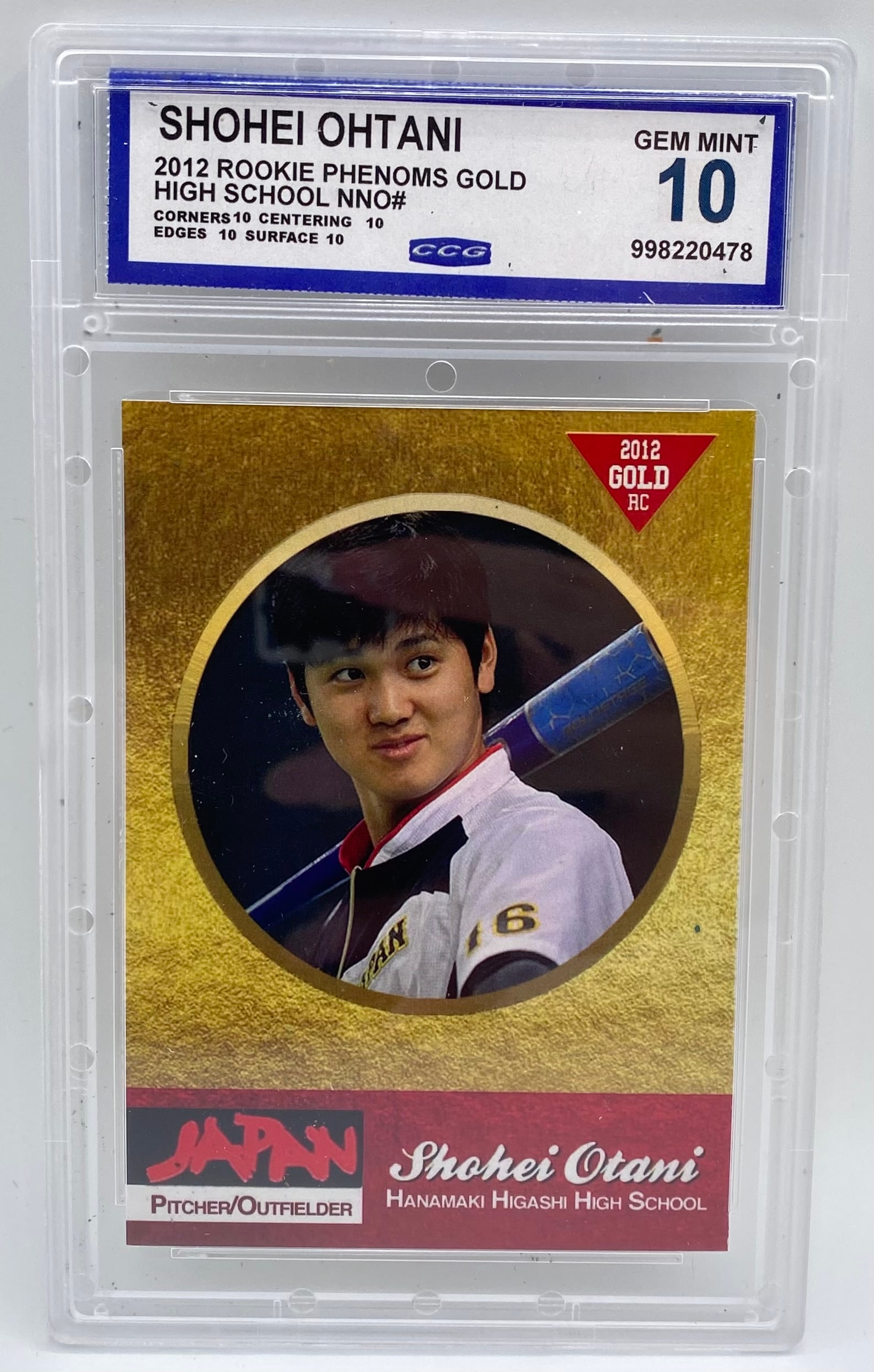 Shohei Ohtani Gold Rookie: 2012 Phenoms Shohei Ohtani Gold baseball card Mint 10