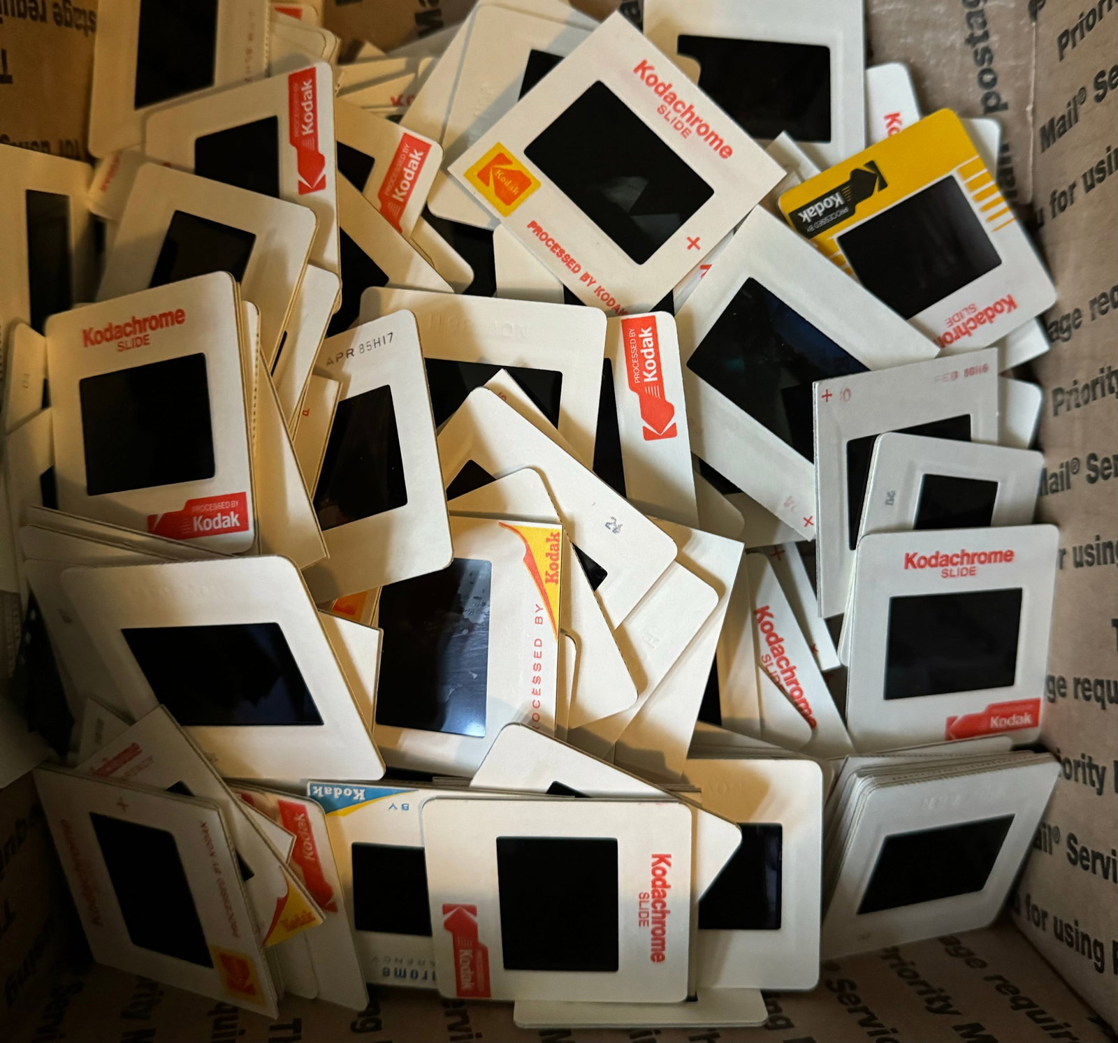 35 MM Slides And Antique Photos: Medium Box with unsorted 35 MM photos Slides and unsorted antique photos