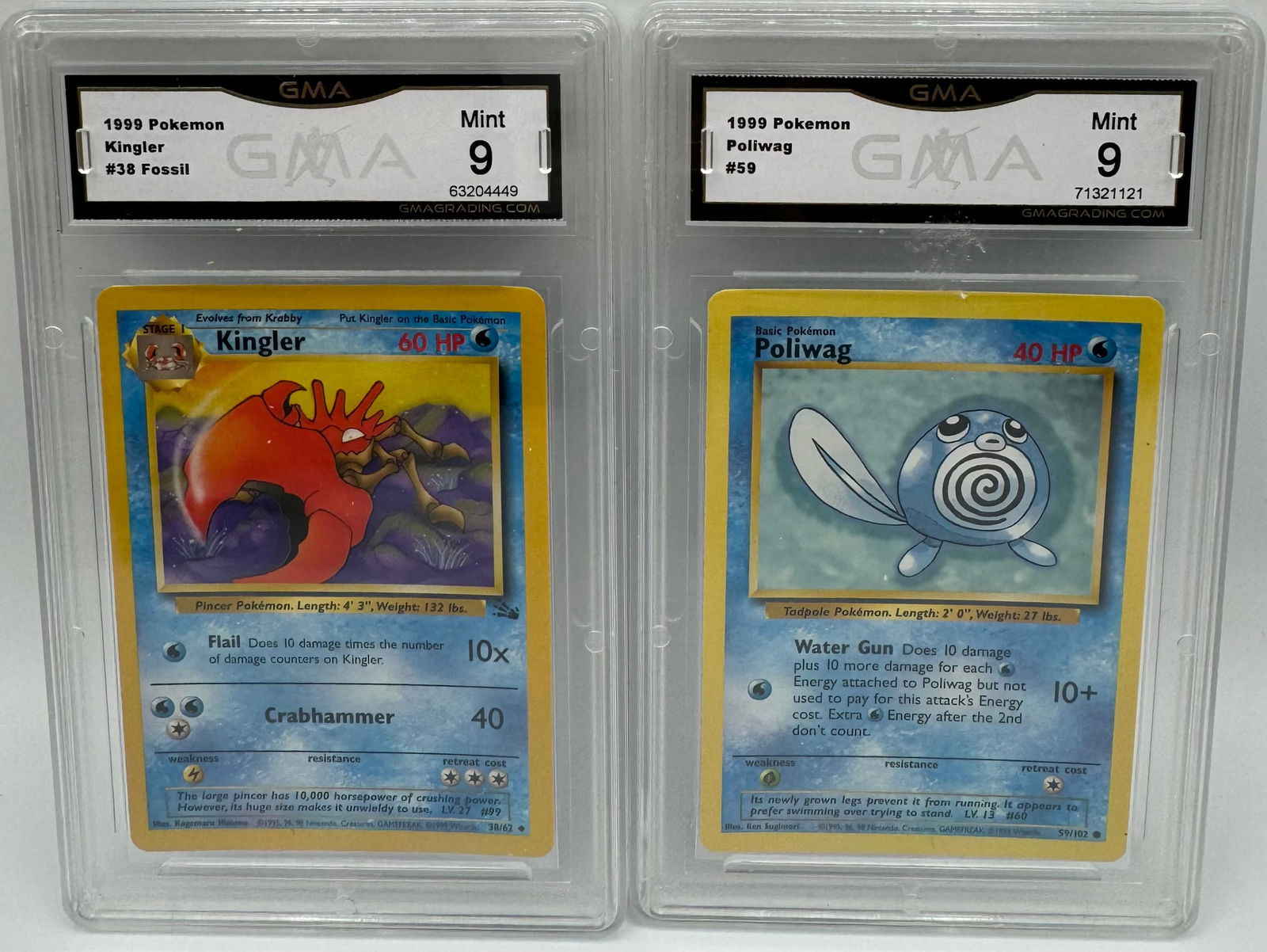 1999 Pollwag And Kingler Pokemon Cards (1 of 2)