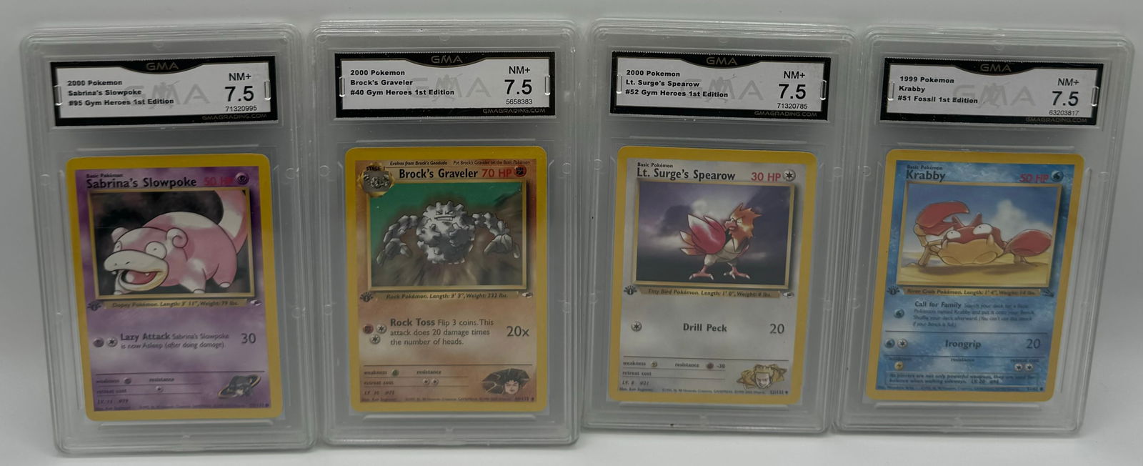 1999 Brock Graveler, Surge Spearow, Krabby And Sabrina Slowpoke Pokemon Cards (1 of 2)