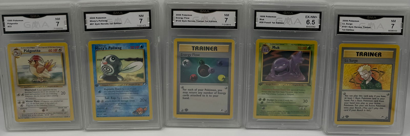 1999 Muk, Misty Poliwag, Pidgeotto And Trainer Pokemon Cards (1 of 2)