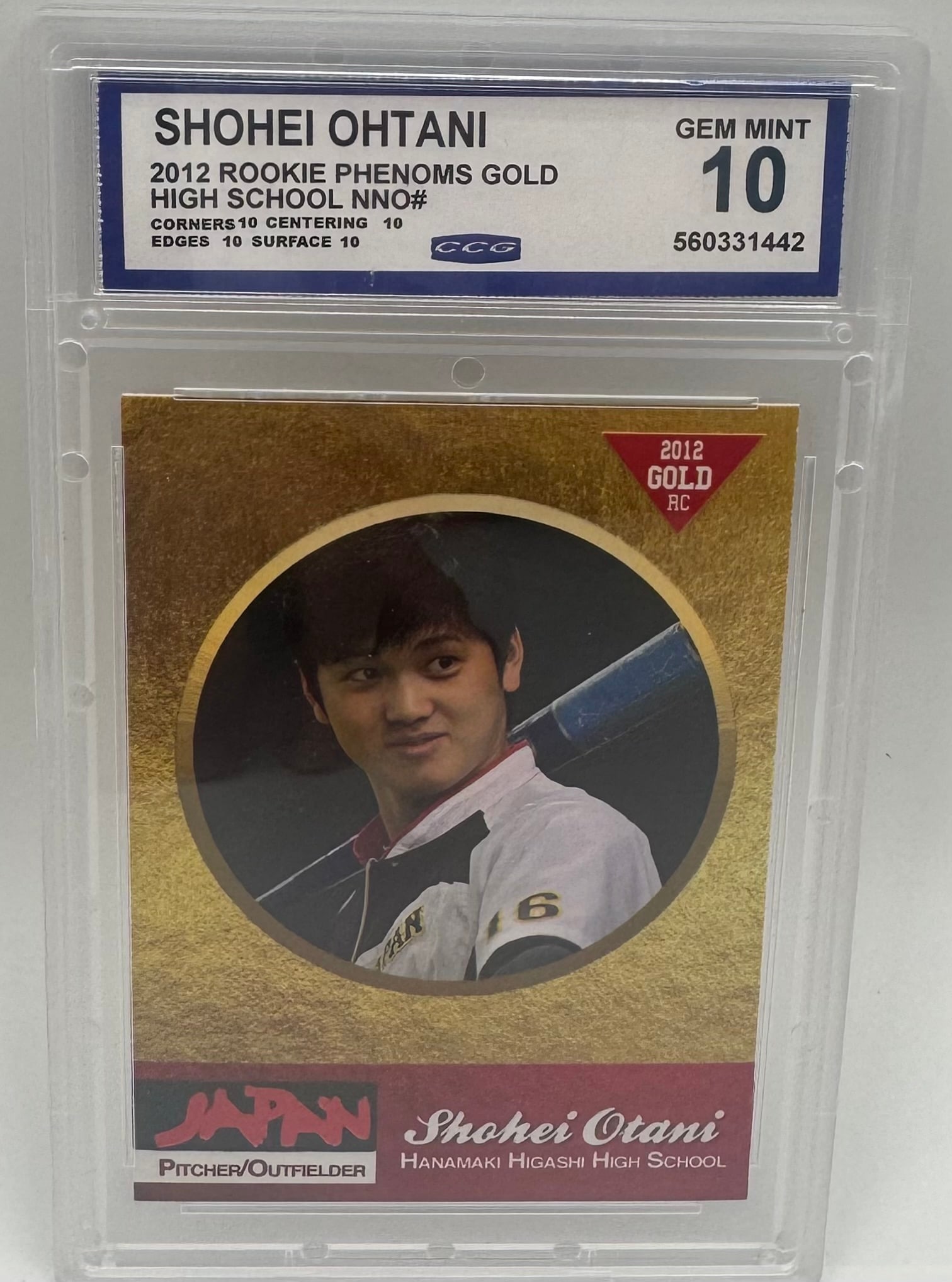 2012 Shohei Ohtani Rookie Gold: 2012 Shohei Ohtani Phenoms Gold Mint 10 Baseball Card