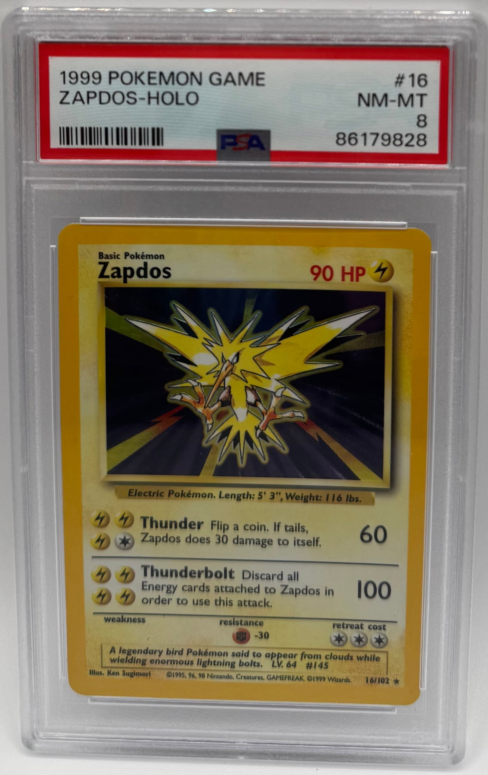 1999 Zapdos Holo Pokemon: 1999 Zapdos Holo Pokemon Trading Card PSA 8